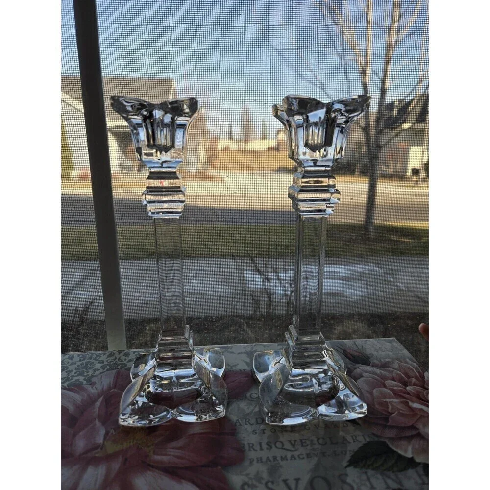 VINTAGE 1990S MIKASA LEAD CRYSTAL CANDLESTICKS SET OF 2 THE PETALS